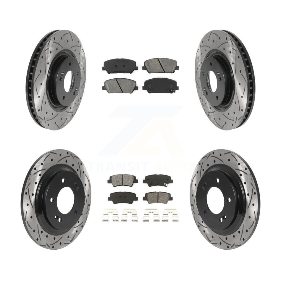 Front Rear Coated Drilled Slotted Disc Brake Rotors And Semi-Metallic Pads Kit For 2013-2015 Kia Optima 2.0L With Electric Parking KDS-100756