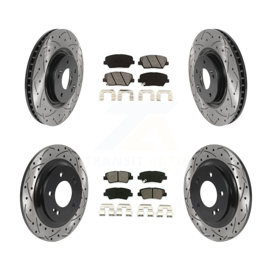 Front Rear Coated Drilled Slotted Disc Brake Rotors And Semi-Metallic Pads Kit For 2016-2017 Hyundai Azera Limited KDS-100758