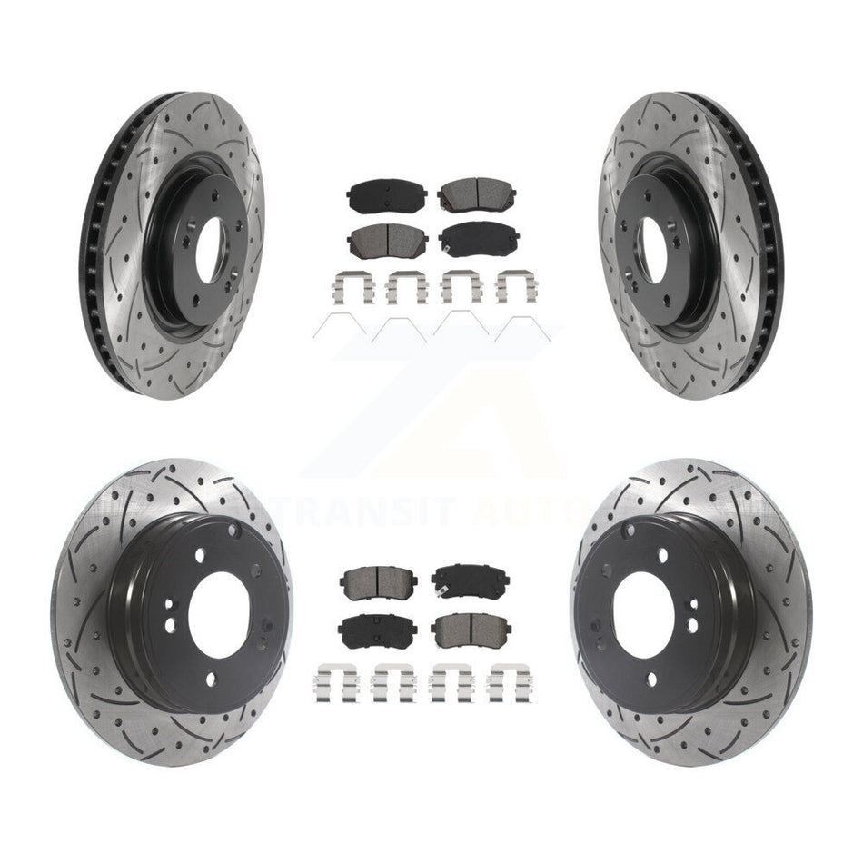 Front Rear Coated Drilled Slotted Disc Brake Rotors And Semi-Metallic Pads Kit For Kia Optima With Manual Parking KDS-100760
