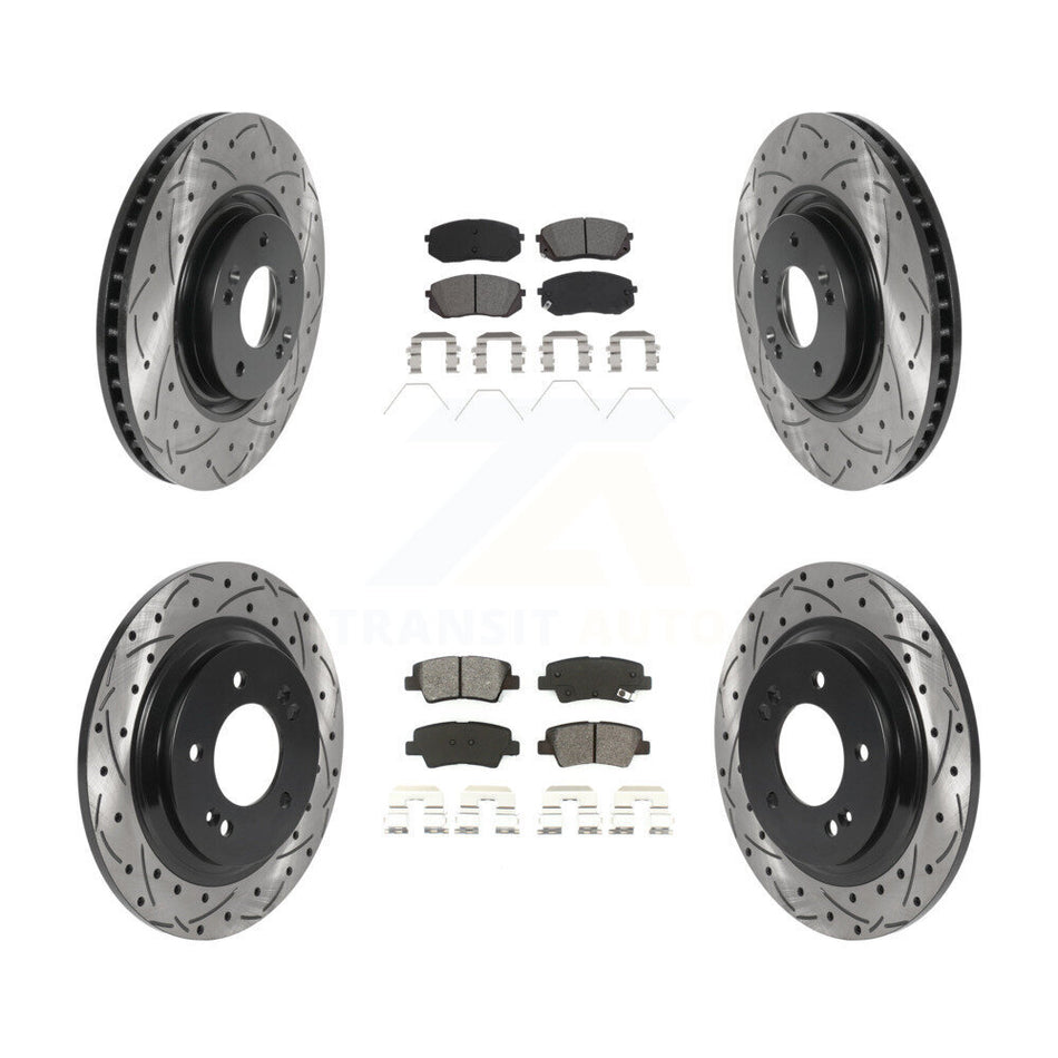 Front Rear Coated Drilled Slotted Disc Brake Rotors And Semi-Metallic Pads Kit For 2016 Hyundai Sonata GAS engine With Power Operated Parking KDS-100761