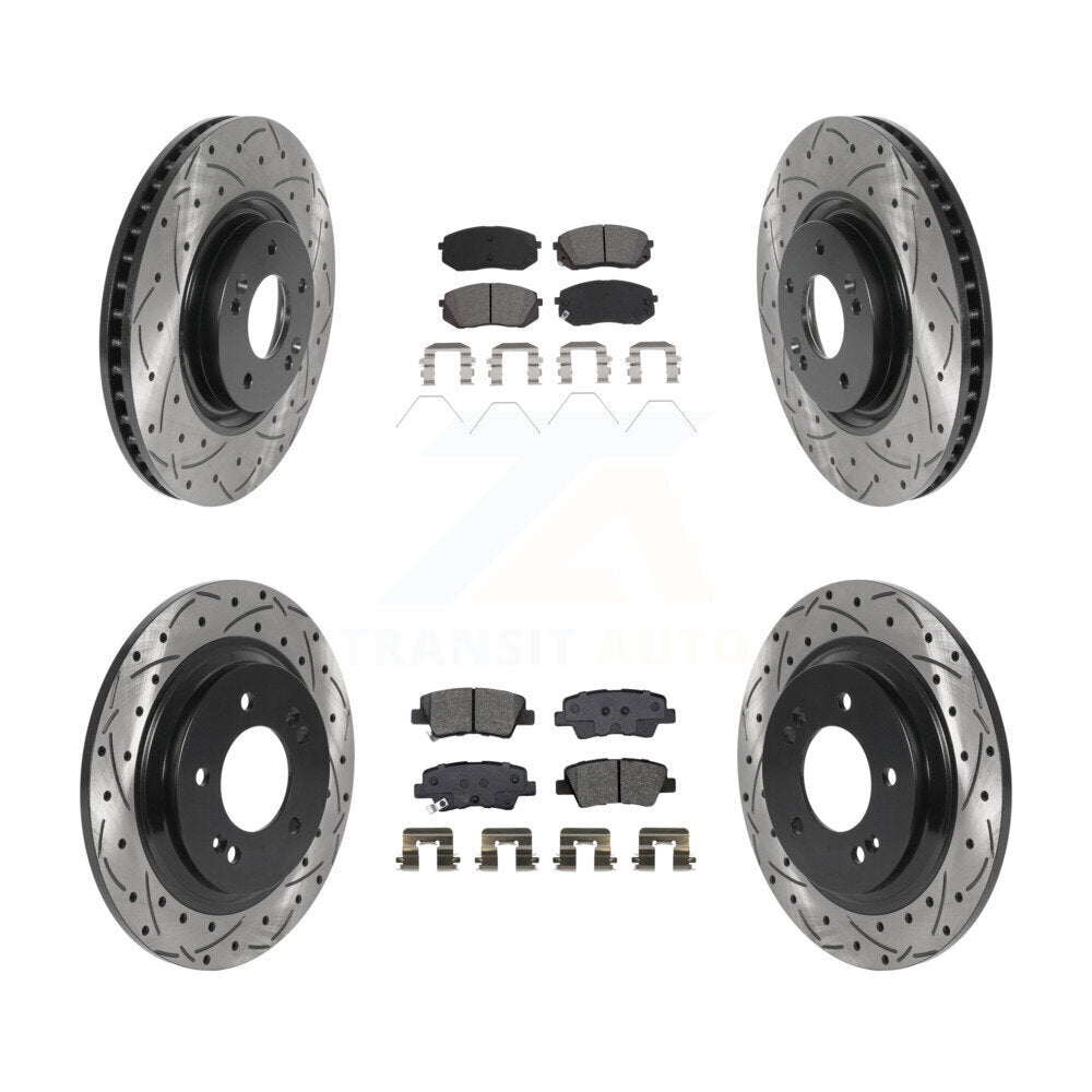 Front Rear Coated Drilled Slotted Disc Brake Rotor & Semi-Metallic Pad Kit For Kia Optima KDS-100762