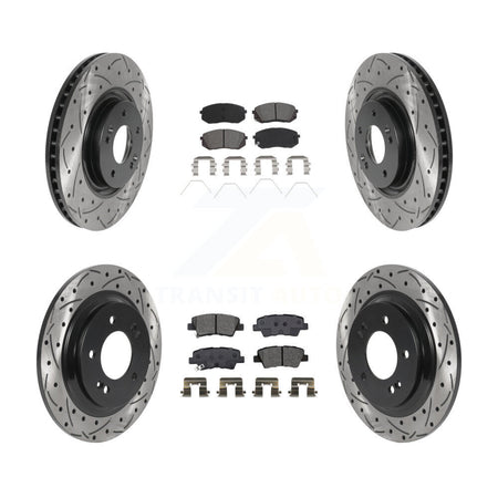 Front Rear Coated Drilled Slotted Disc Brake Rotor & Semi-Metallic Pad Kit For Kia Optima KDS-100762