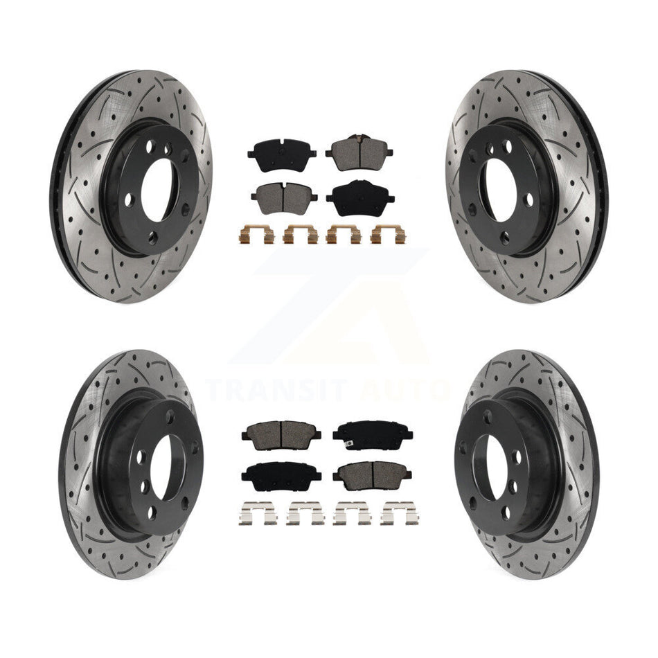 Front Rear Coated Drilled Slotted Disc Brake Rotors And Semi-Metallic Pads Kit For Mini Cooper Countryman Paceman Base KDS-100765