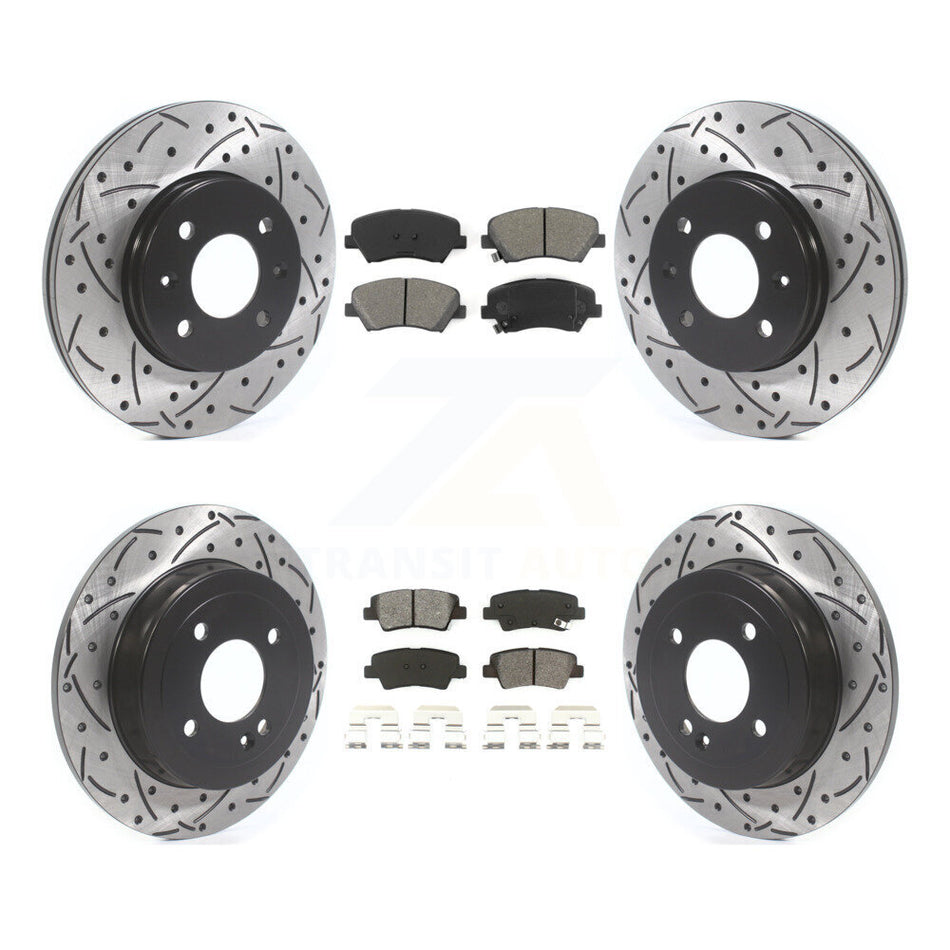 Front Rear Coated Drilled Slotted Disc Brake Rotors And Semi-Metallic Pads Kit For Hyundai Accent Kia Rio KDS-100767