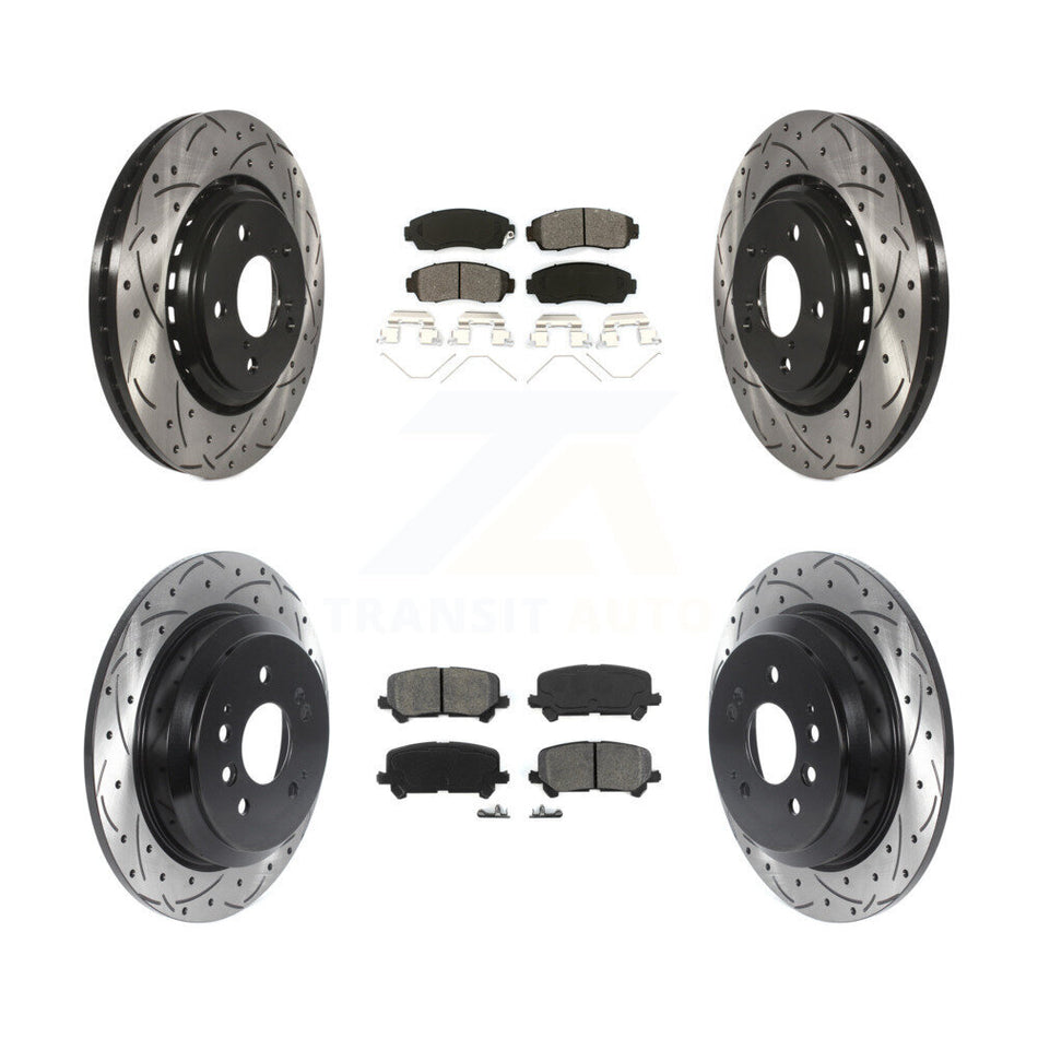 Front Rear Coated Drilled Slotted Disc Brake Rotors And Semi-Metallic Pads Kit For 2019-2022 Honda Passport KDS-100769