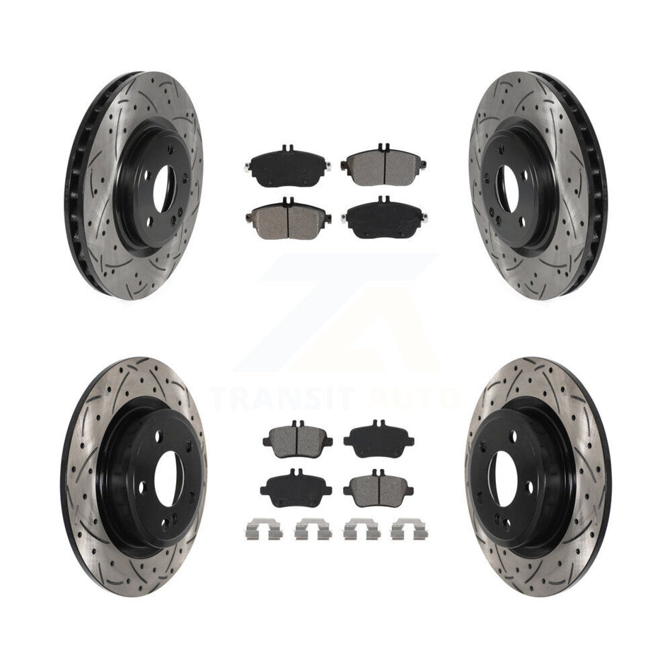 Front Rear Coated Drilled Slotted Disc Brake Rotors And Semi-Metallic Pads Kit For Mercedes-Benz GLA250 CLA250 INFINITI QX30 KDS-100771