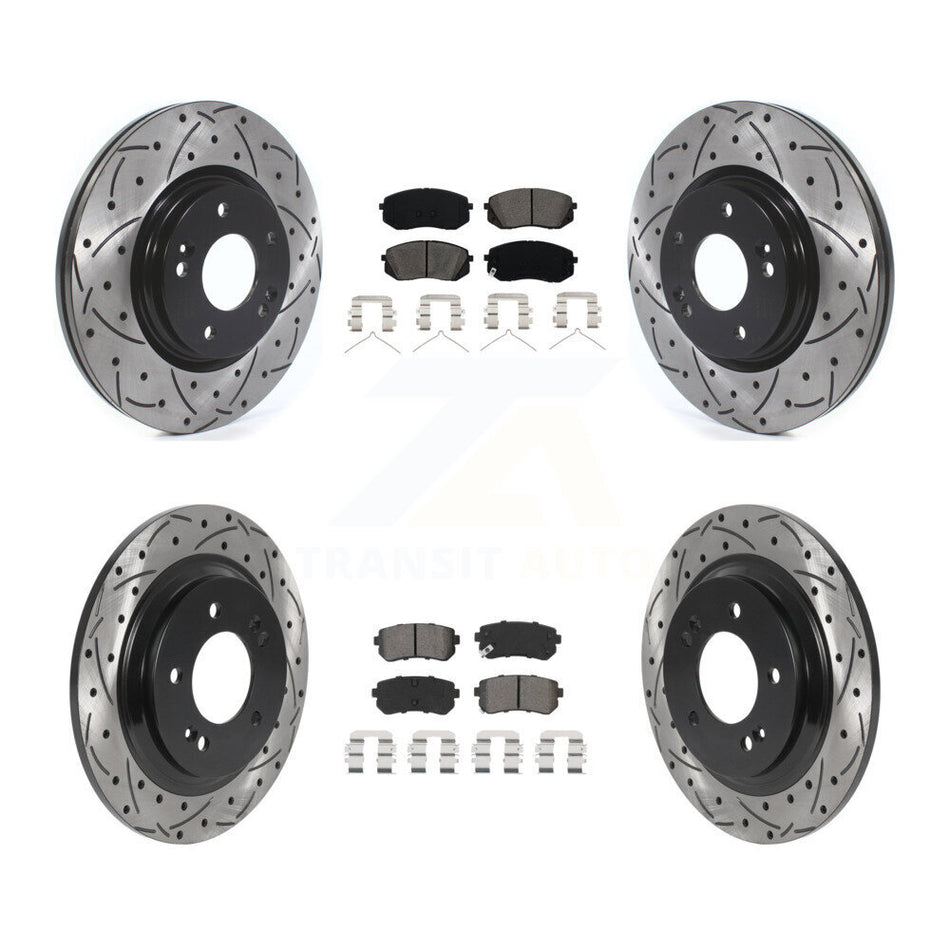 Front Rear Coated Drilled Slotted Disc Brake Rotors And Semi-Metallic Pads Kit For 2016 Kia Optima LX EX 1.6T With Electric Parking KDS-100778