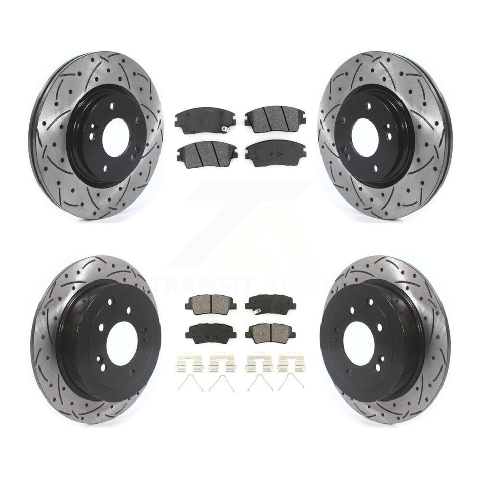 Front Rear Coated Drilled Slotted Disc Brake Rotors And Semi-Metallic Pads Kit For Hyundai Tucson Kia Sportage KDS-100779