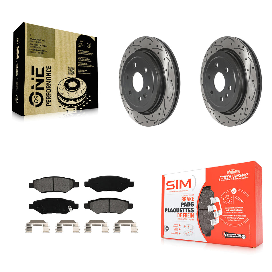 Rear Coated Drilled Slotted Disc Brake Rotors And Semi-Metallic Pads Kit For Cadillac SRX Saab 9-4X KDS-100781