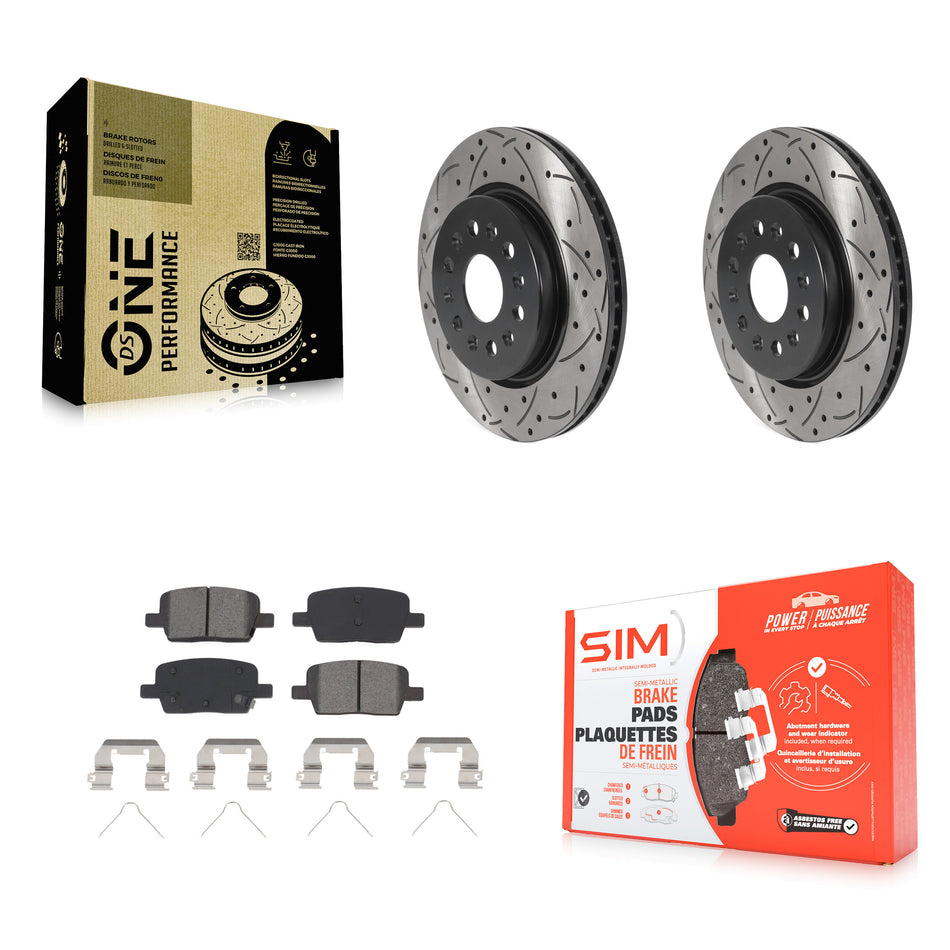 Rear Coated Drilled Slotted Disc Brake Rotors And Semi-Metallic Pads Kit For Chevrolet Traverse GMC Acadia Cadillac XT5 Buick Enclave Blazer XT6 KDS-100786