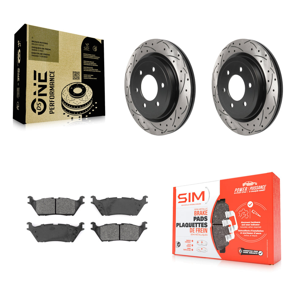Rear Coated Drilled Slotted Disc Brake Rotors And Semi-Metallic Pads Kit For Ford F-150 Expedition Lincoln Navigator KDS-100788