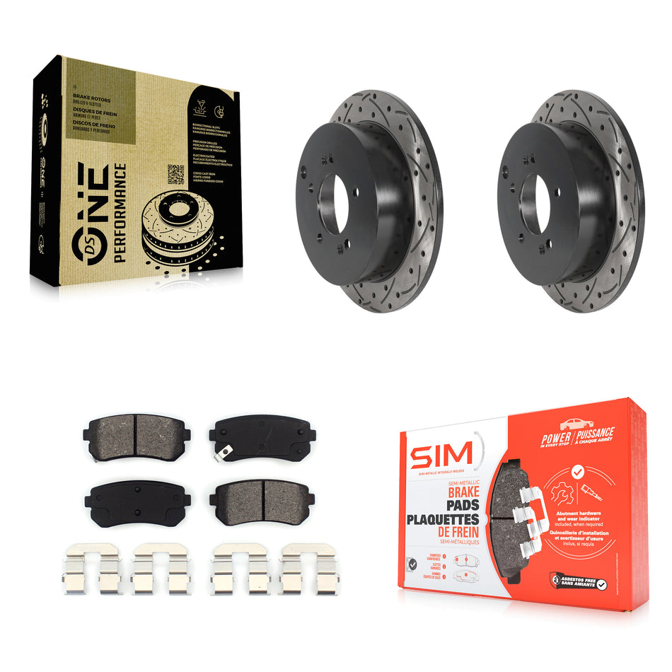 Rear Coated Drilled Slotted Disc Brake Rotors And Semi-Metallic Pads Kit For Hyundai Tucson Kia Sportage AWD KDS-100791
