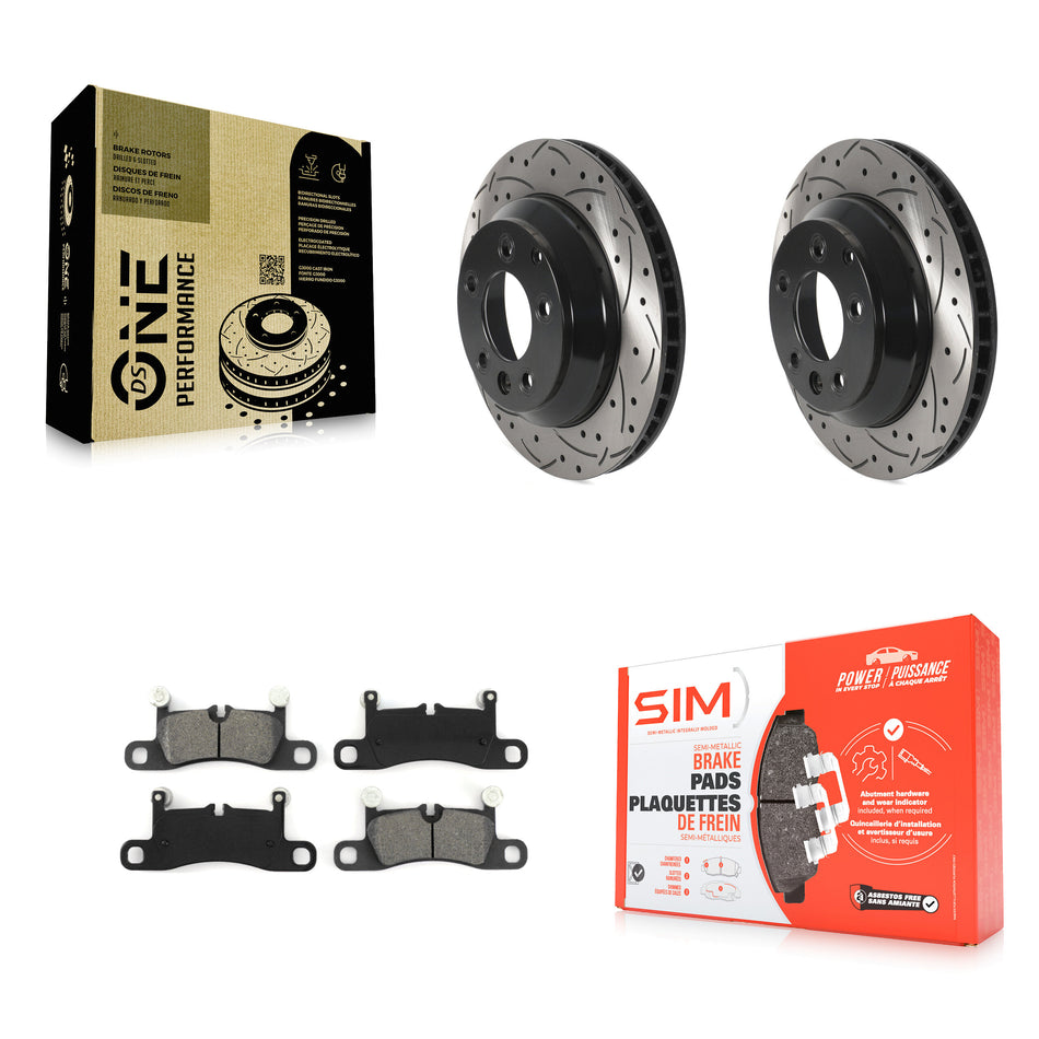 Rear Coated Drilled Slotted Disc Brake Rotors And Semi-Metallic Pads Kit For Porsche Cayenne Volkswagen Touareg KDS-100798