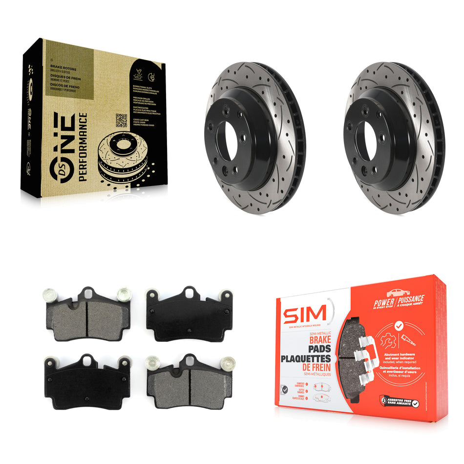 Rear Coated Drilled Slotted Disc Brake Rotors And Semi-Metallic Pads Kit For Audi Q7 Porsche Cayenne Volkswagen Touareg KDS-100799