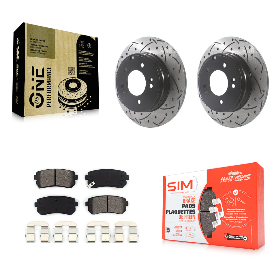Rear Coated Drilled Slotted Disc Brake Rotors And Semi-Metallic Pads Kit For Hyundai Sonata Tucson Kia Cadenza KDS-100802