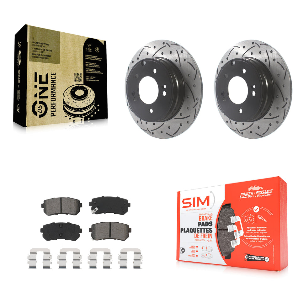 Rear Coated Drilled Slotted Disc Brake Rotors And Semi-Metallic Pads Kit For Hyundai Sonata Kia Optima With Manual Parking KDS-100804