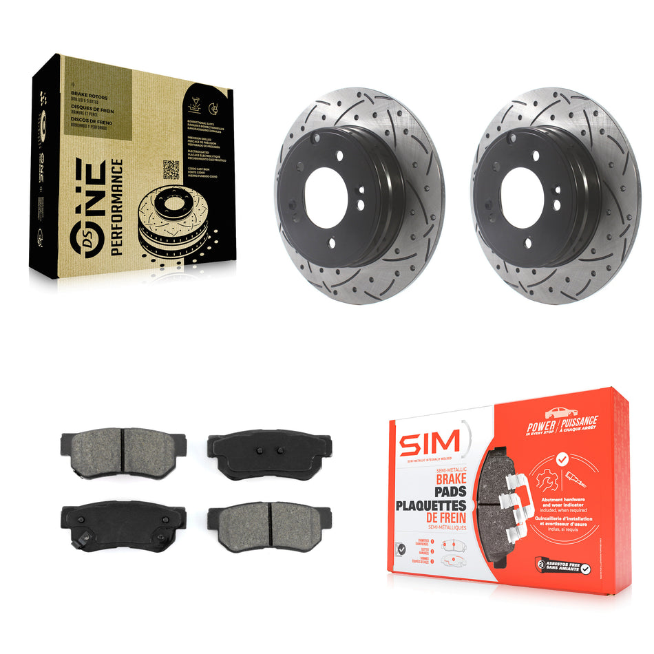 Rear Coated Drilled Slotted Disc Brake Rotors And Semi-Metallic Pads Kit For Hyundai Sonata 3.3L KDS-100805