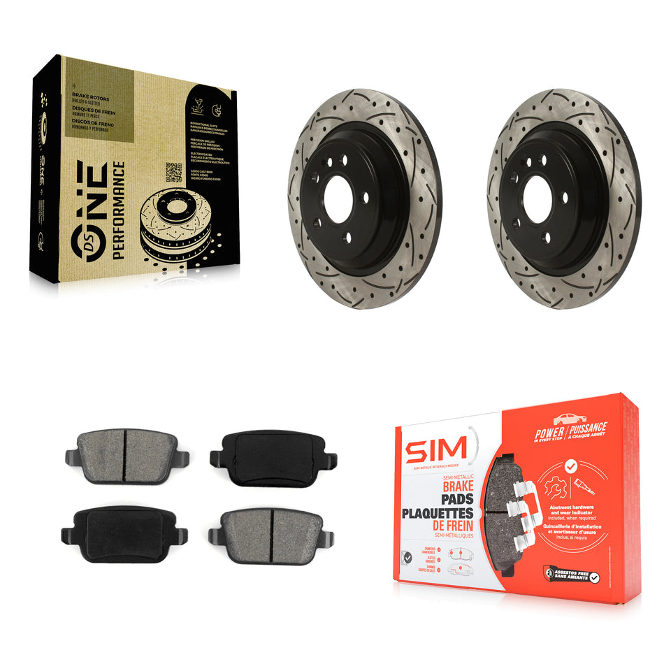 Rear Coated Drilled Slotted Disc Brake Rotors And Semi-Metallic Pads Kit For 2008-2011 Volvo S80 FWD With Electric Parking KDS-100808