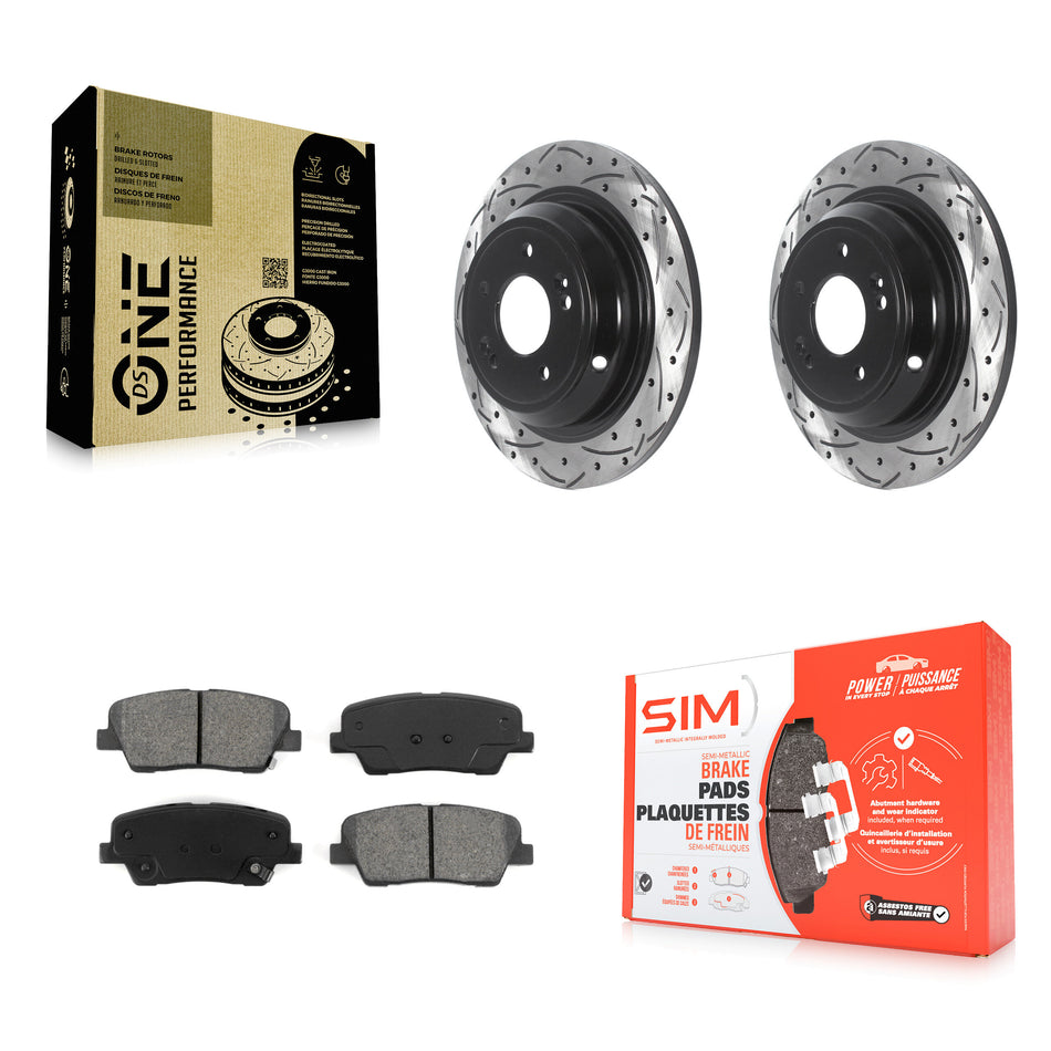 Rear Coated Drilled Slotted Disc Brake Rotors And Semi-Metallic Pads Kit For Hyundai Genesis KDS-100810