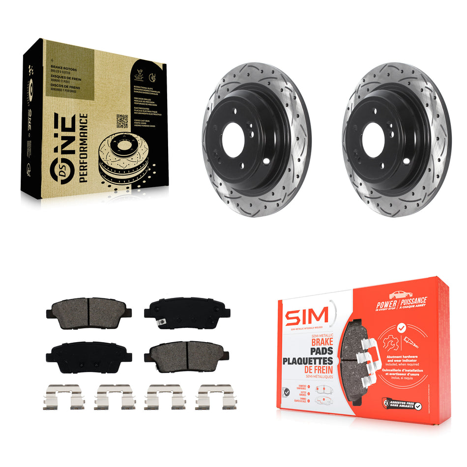 Rear Coated Drilled Slotted Disc Brake Rotors And Semi-Metallic Pads Kit For Hyundai Genesis G80 Kia K900 KDS-100811