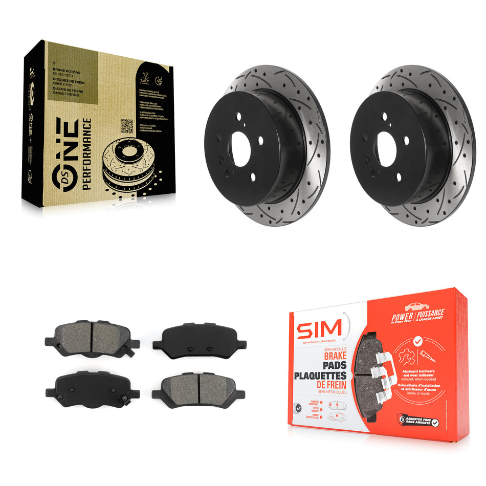 Rear Coated Drilled Slotted Disc Brake Rotors And Semi-Metallic Pads Kit For 2009-2016 Toyota Venza KDS-100812