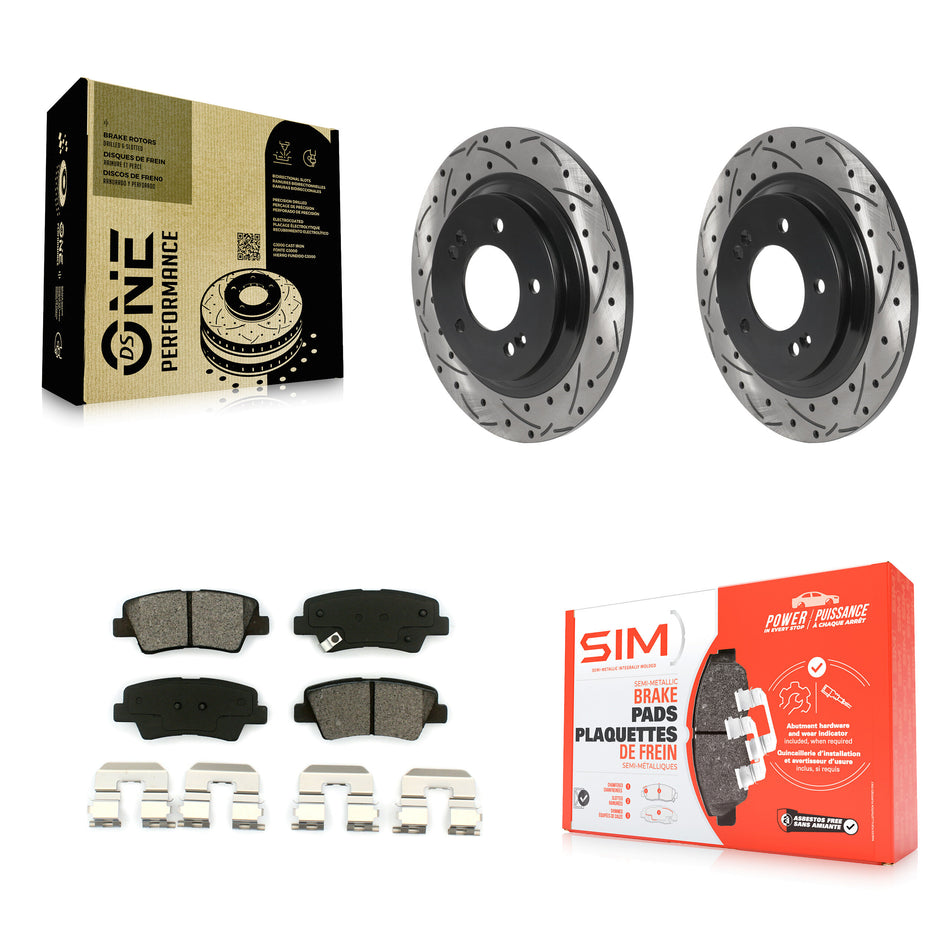 Rear Coated Drilled Slotted Disc Brake Rotors And Semi-Metallic Pads Kit For Hyundai Sonata Azera KDS-100821
