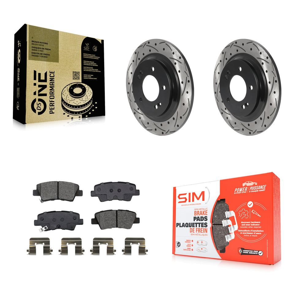 Rear Drill Slot Brake Rotors Semi-Metallic Pad Kit For Hyundai Kia Sonata Elantra GT Soul KDS-100824