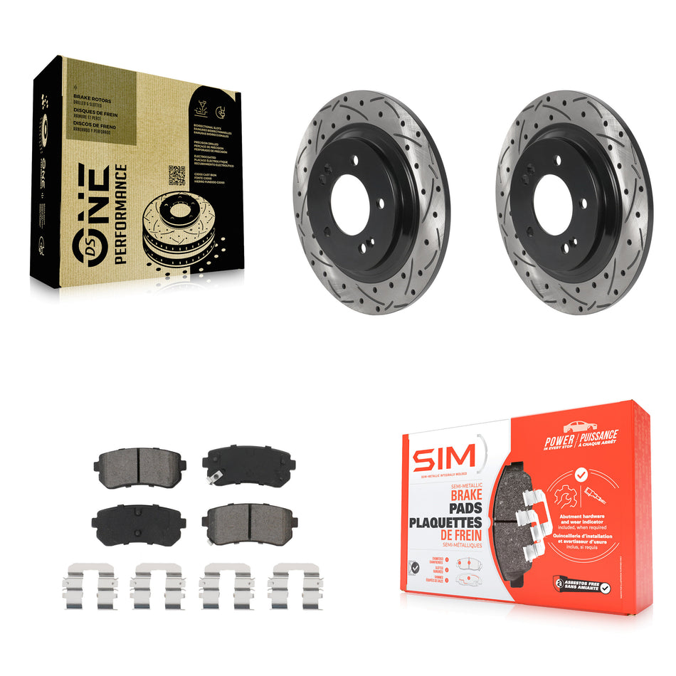 Rear Coated Drilled Slotted Disc Brake Rotors And Semi-Metallic Pads Kit For 2016 Kia Optima LX EX 1.6T With Electric Parking KDS-100825