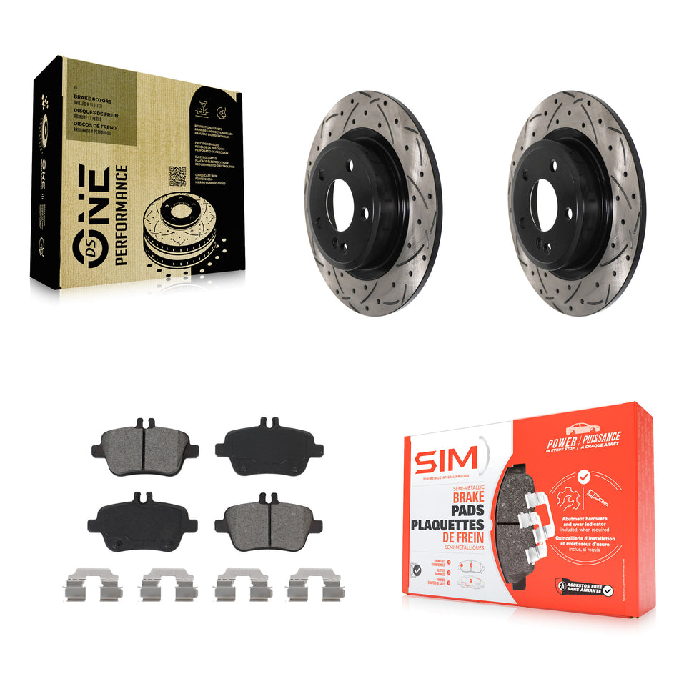 Rear Coated Drilled Slotted Disc Brake Rotors And Semi-Metallic Pads Kit For Mercedes-Benz GLA250 CLA250 INFINITI QX30 B Electric Drive B250e KDS-100826
