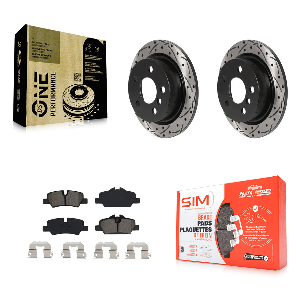 Rear Coated Drilled Slotted Disc Brake Rotors And Semi-Metallic Pads Kit For Mini Cooper KDS-100829