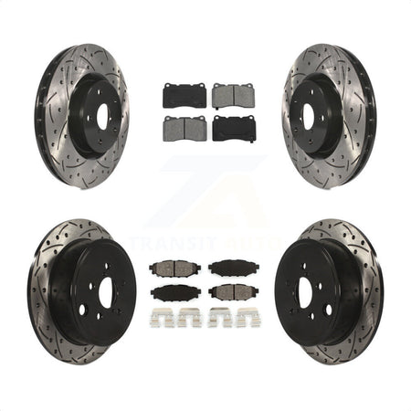 Front Rear Coated Drilled Slotted Disc Brake Rotor & Semi-Metallic Pad Kit For Subaru WRX KDS-100835