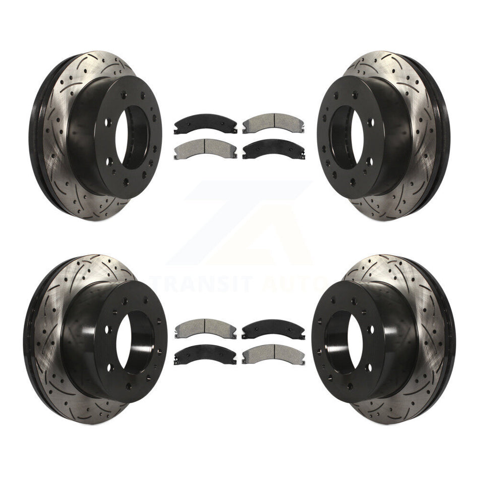 Front Rear Coated Drilled Slotted Disc Brake Rotors And Semi-Metallic Pads Kit For Chevrolet Silverado 2500 HD GMC Sierra 3500 Suburban KDS-100837