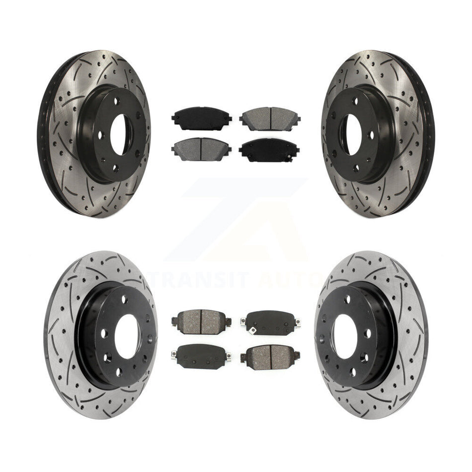 Front Rear Coated Drilled Slotted Disc Brake Rotors And Semi-Metallic Pads Kit For 2019-2021 Mazda CX-3 FWD KDS-100840