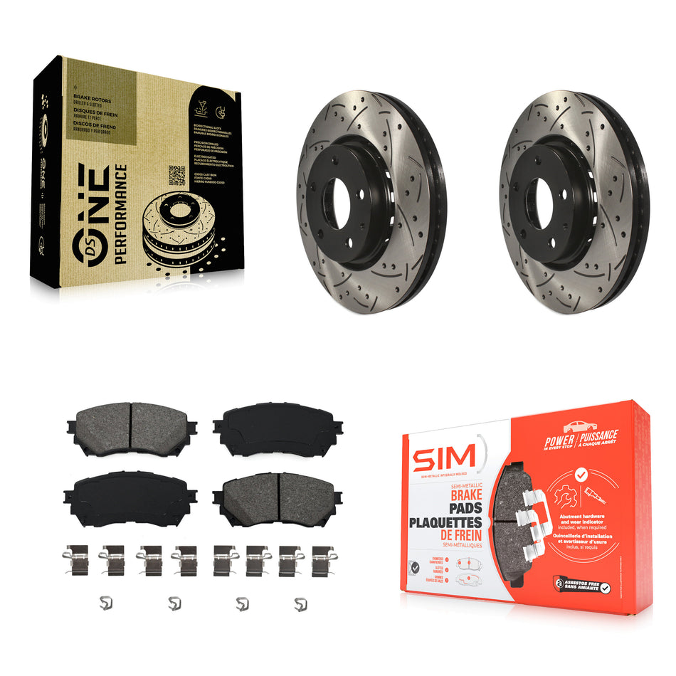 Front Coated Drilled Slotted Disc Brake Rotors And Semi-Metallic Pads Kit For 2019-2021 Mazda 6 Naturally Aspirated KDS-100842