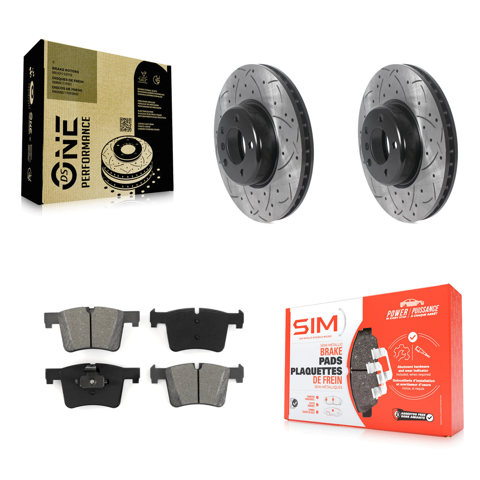 Front Coated Drilled Slotted Disc Brake Rotors And Semi-Metallic Pads Kit For BMW 335i xDrive 435i 328i GT 328d 330i Gran Coupe KDS-100845