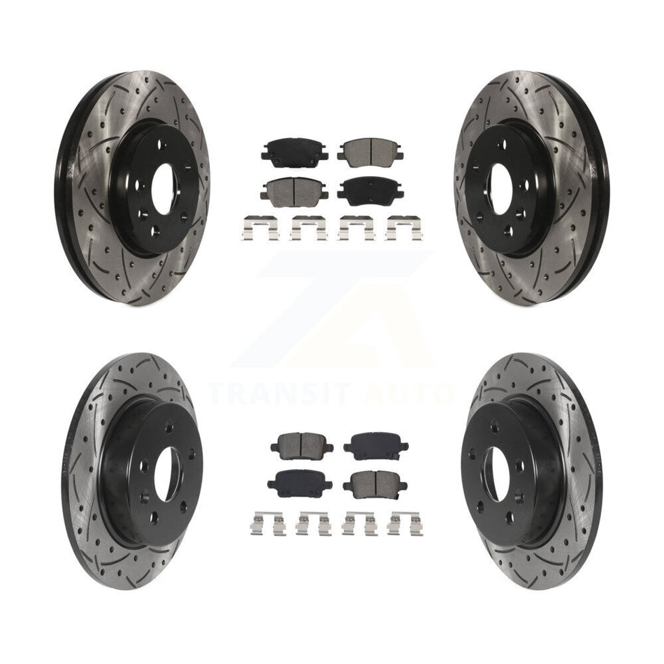 Front Rear Coated Drilled Slotted Disc Brake Rotors And Semi-Metallic Pads Kit For Chevrolet Cruze Volt Bolt EV EUV KDS-100846