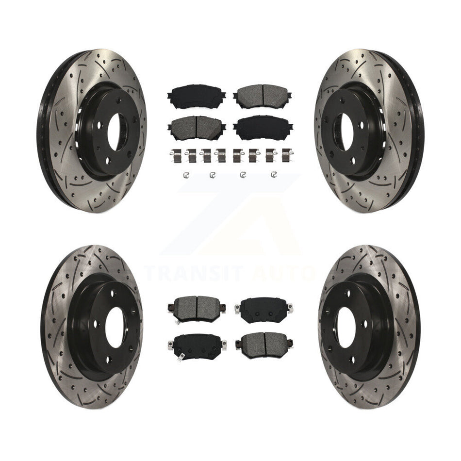 Front Rear Coated Drilled Slotted Disc Brake Rotors And Semi-Metallic Pads Kit For 2019-2021 Mazda 6 Naturally Aspirated KDS-100847