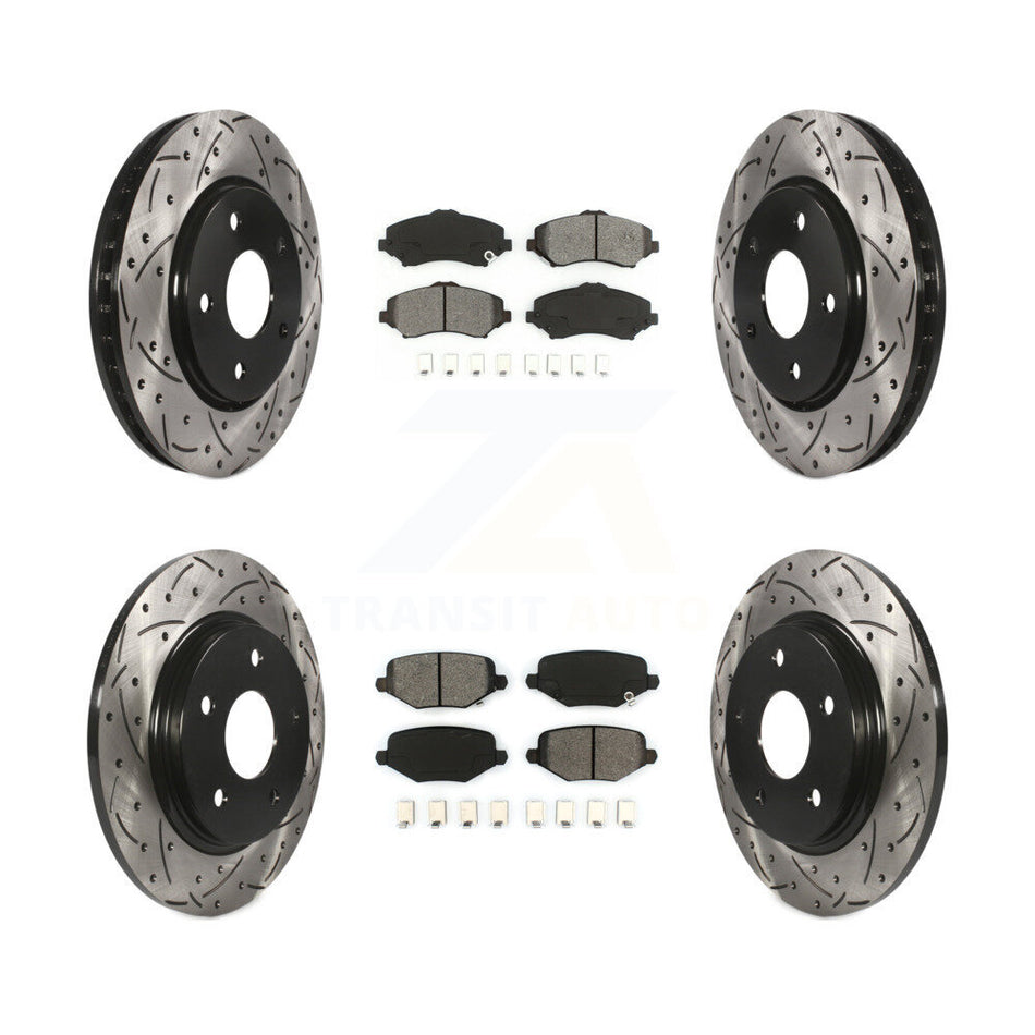 Front Rear Coated Drilled Slotted Disc Brake Rotors And Semi-Metallic Pads Kit For Dodge Grand Caravan Chrysler Town & Country Journey Ram C/V Volkswagen Routan KDS-100854