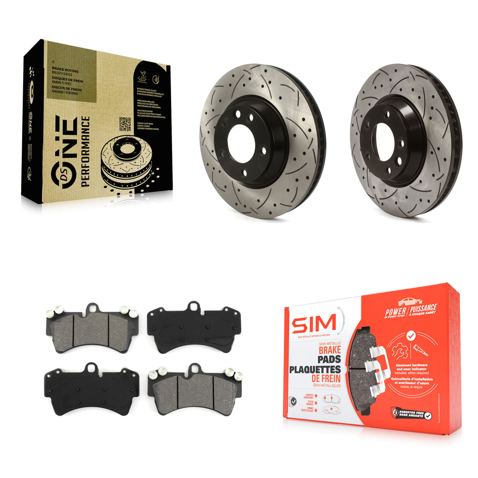 Front Coated Drilled Slotted Disc Brake Rotors And Semi-Metallic Pads Kit For Audi Q7 Porsche Cayenne Volkswagen Touareg KDS-100858