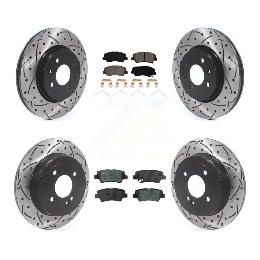 Front Rear Drilled Slot Disc Brake Rotor Semi-Metallic Pad Kit For Kia Rio Hyundai Accent KDS-100863