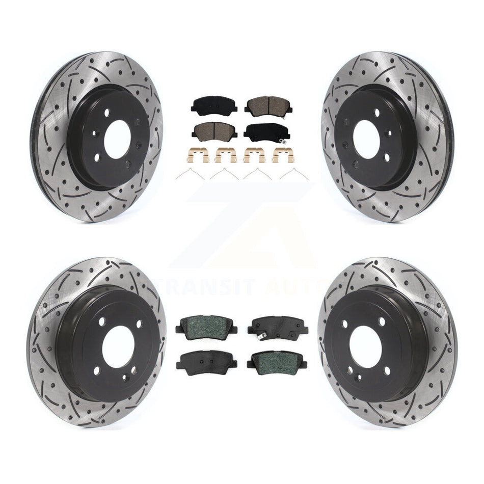 Front Rear Drilled Slot Disc Brake Rotor Semi-Metallic Pad Kit For Kia Rio Hyundai Accent KDS-100863