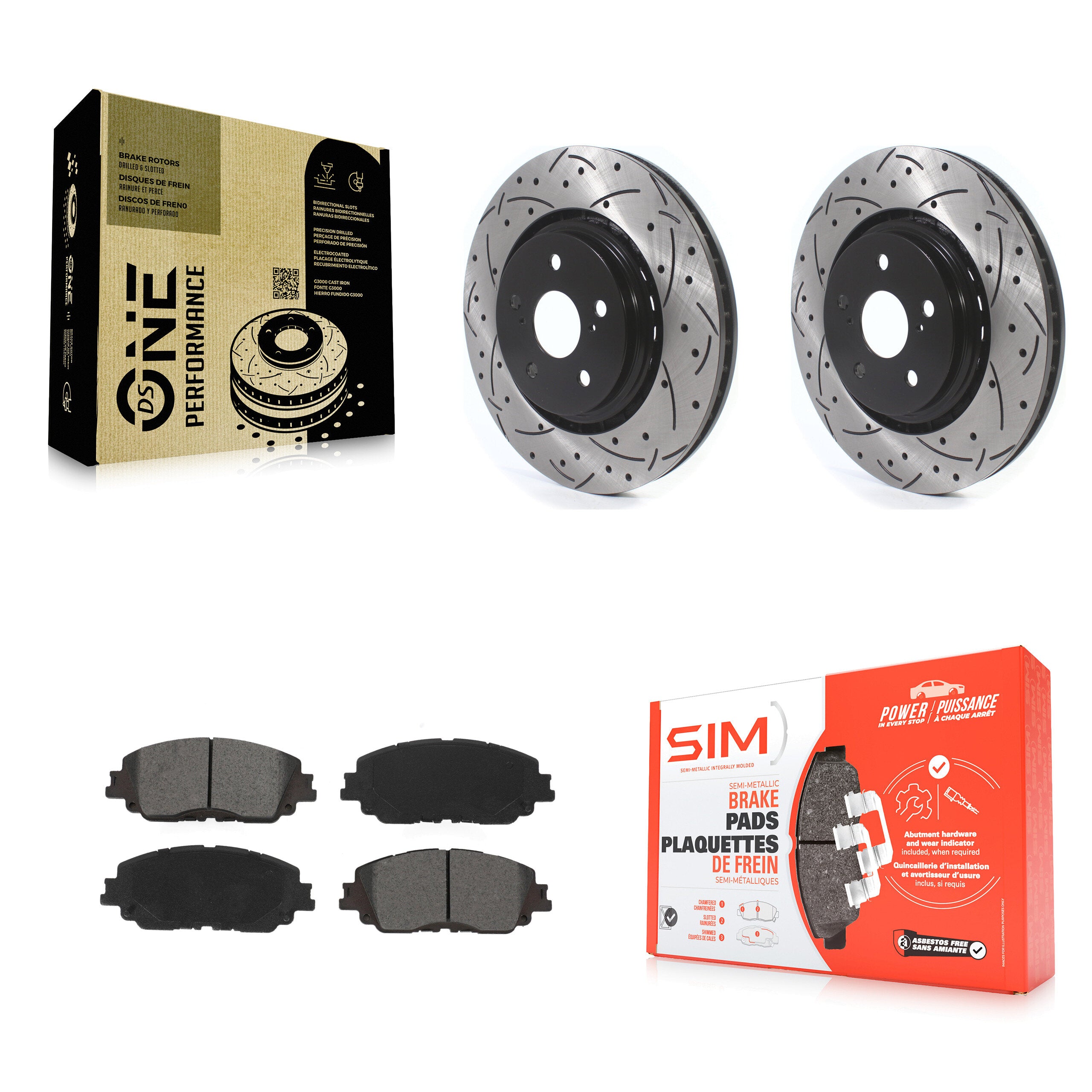 Front Drill Slot Brake Rotors Semi-Metallic Pad Kit For Toyota Camry XSE With TRD Package KDS-100868