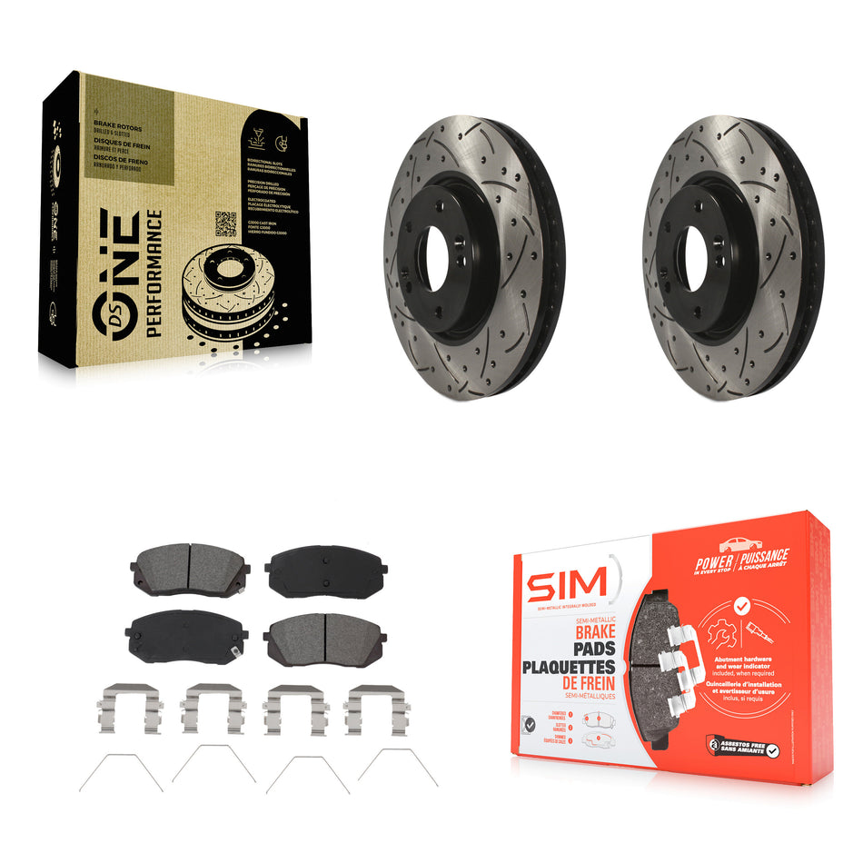 Front Coated Drilled Slotted Disc Brake Rotors And Semi-Metallic Pads Kit For 2017-2019 Kia Soul EV KDS-100870