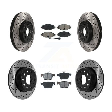 Front Rear Drilled Slot Disc Brake Rotors Semi-Metallic Pad Kit For Volkswagen Jetta Taos KDS-100871