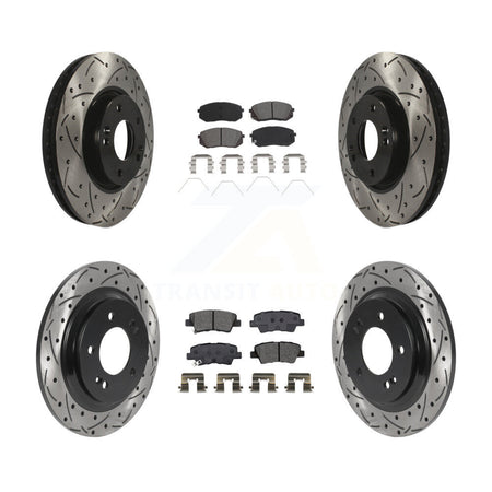 Front Rear Drilled Slot Disc Brake Rotors Semi-Metallic Pad Kit For 2017-2019 Kia Soul EV KDS-100876