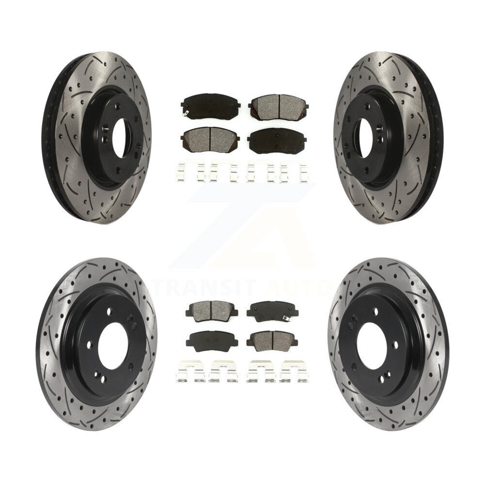 Front Rear Coated Drilled Slotted Disc Brake Rotors And Semi-Metallic Pads Kit For Kia Soul EV KDS-100877