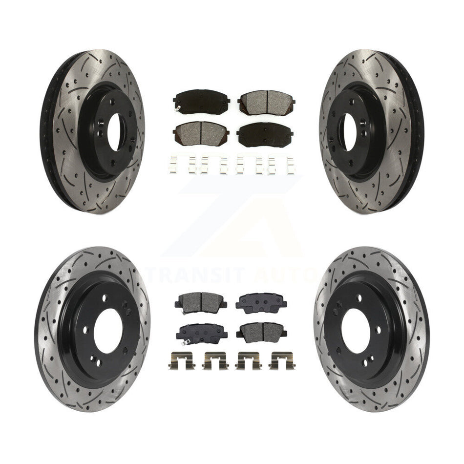 Front Rear Coated Drilled Slotted Disc Brake Rotors Semi-Metallic Pad Kit For Kia Soul EV KDS-100878
