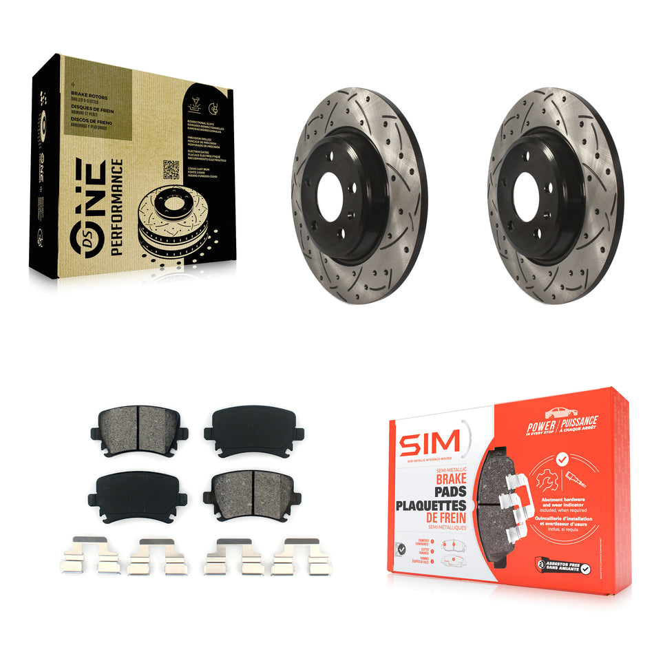 Rear Coated Drilled Slotted Disc Brake Rotors And Semi-Metallic Pads Kit For 2009 Audi A4 Quattro Convertible With 300mm Diameter Rotor KDS-100883