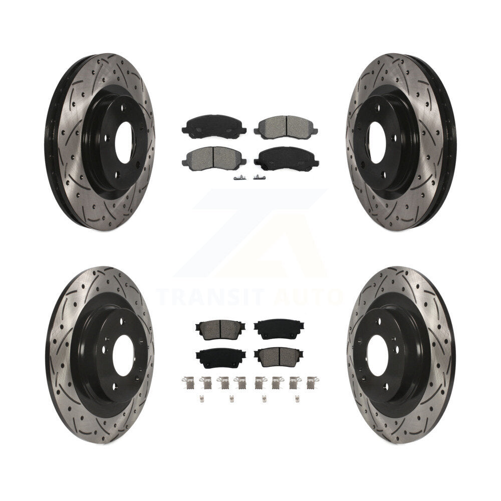 Front Rear Drilled Slot Disc Brake Rotor & Semi-Metallic Pad Kit For Mitsubishi Outlander KDS-100886