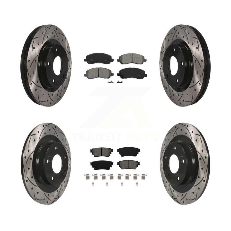 Front Rear Drilled Slot Disc Brake Rotor & Semi-Metallic Pad Kit For Mitsubishi Outlander KDS-100886